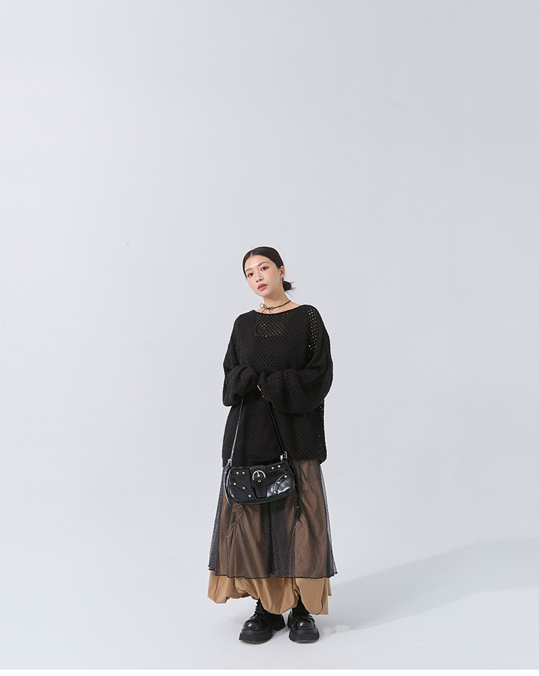 透かし編みワイドネックニット4色展開