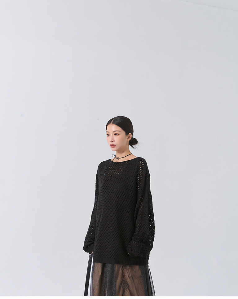 透かし編みワイドネックニット4色展開