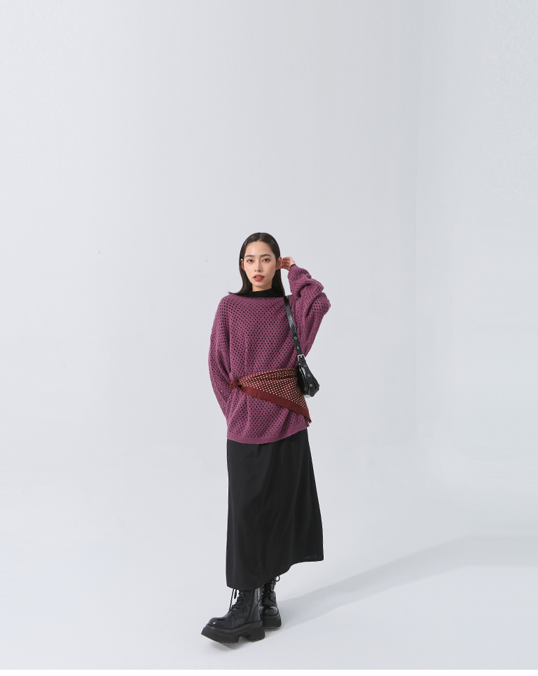 透かし編みワイドネックニット4色展開