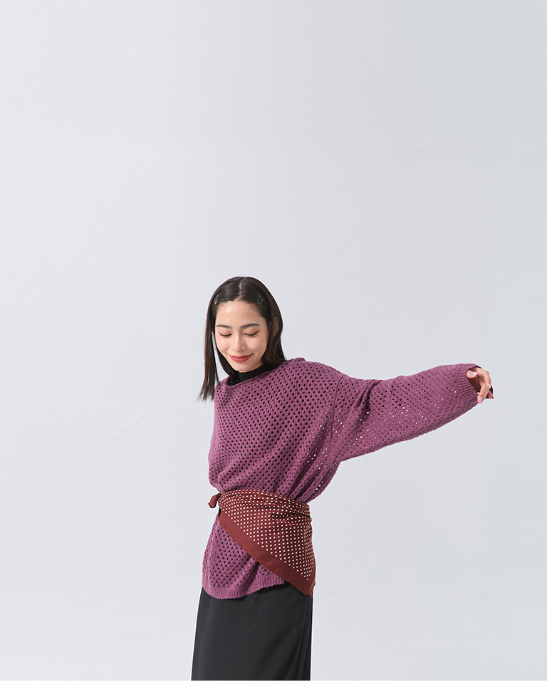 透かし編みワイドネックニット4色展開