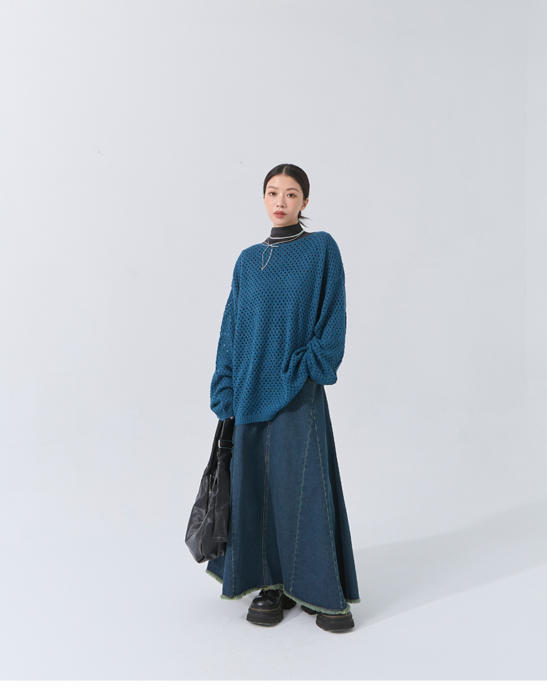 透かし編みワイドネックニット4色展開