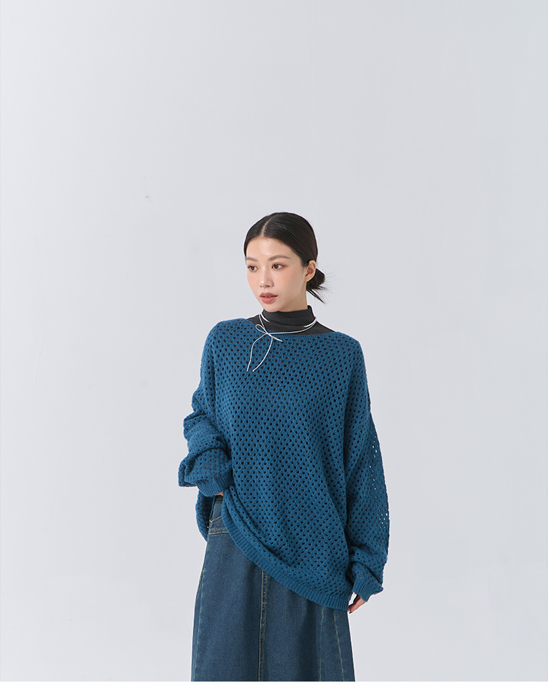 透かし編みワイドネックニット4色展開