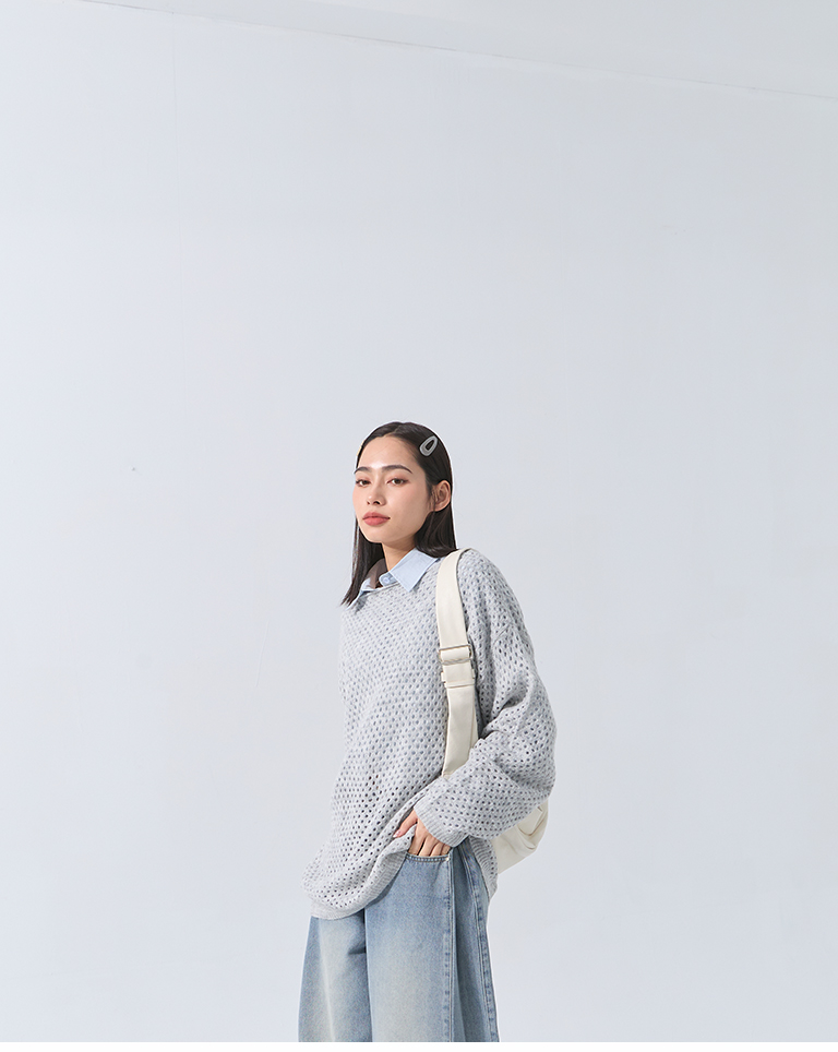 透かし編みワイドネックニット4色展開