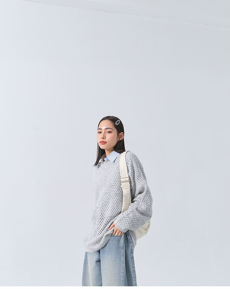 透かし編みワイドネックニット4色展開