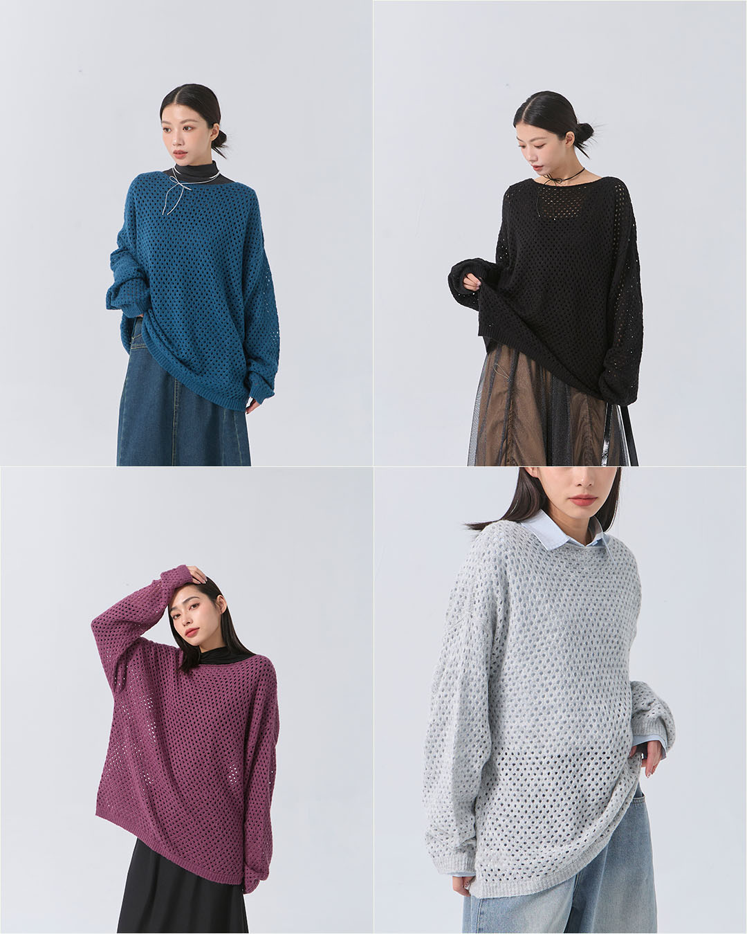 透かし編みワイドネックニット4色展開