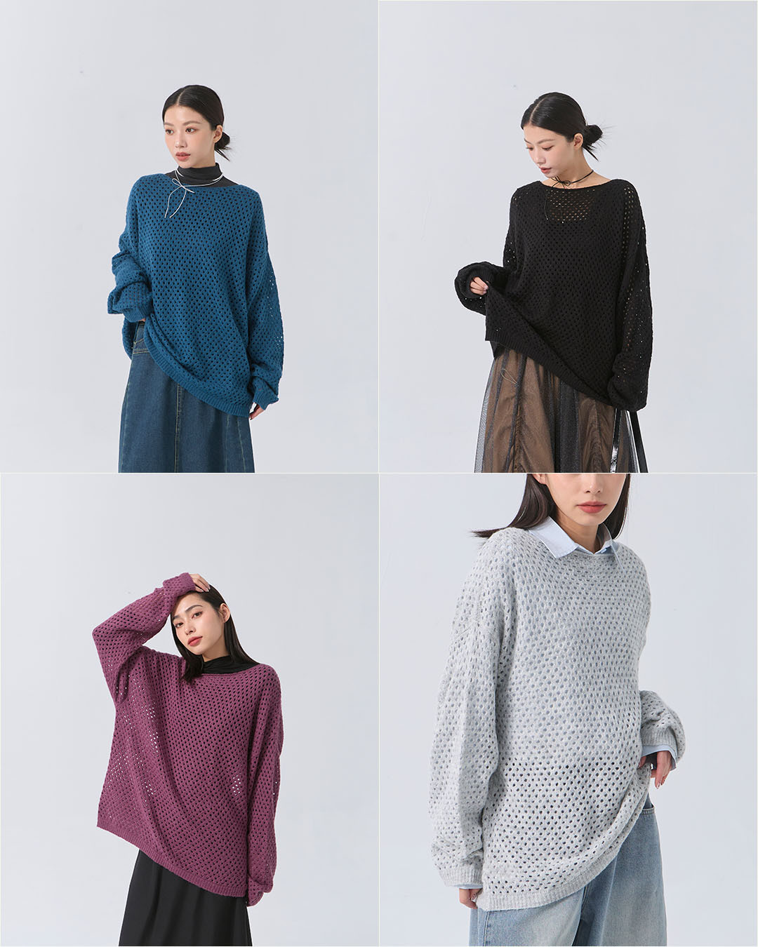 透かし編みワイドネックニット4色展開