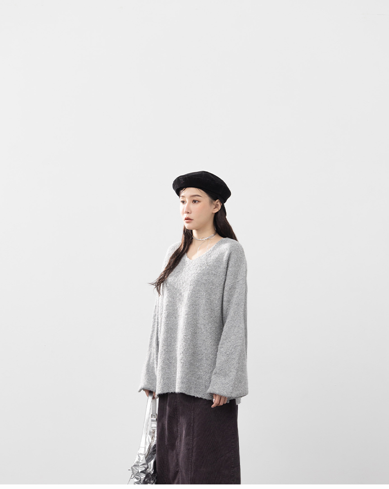 バックリボンボリュームスリーブニット 3色展開