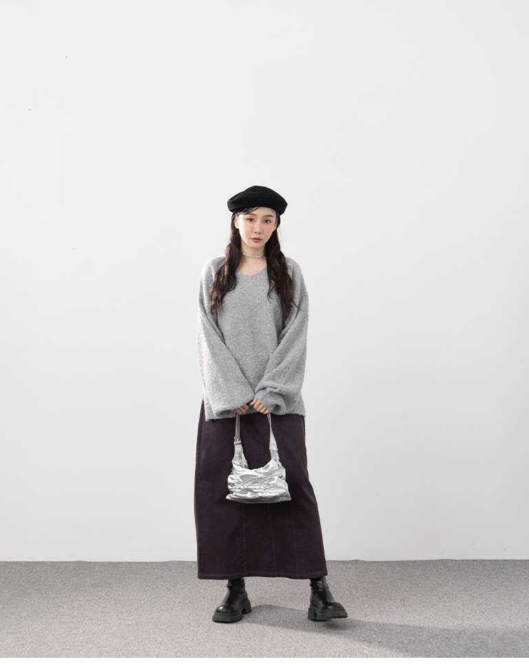 バックリボンボリュームスリーブニット 3色展開