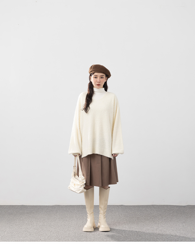 バックリボンボリュームスリーブニット 3色展開