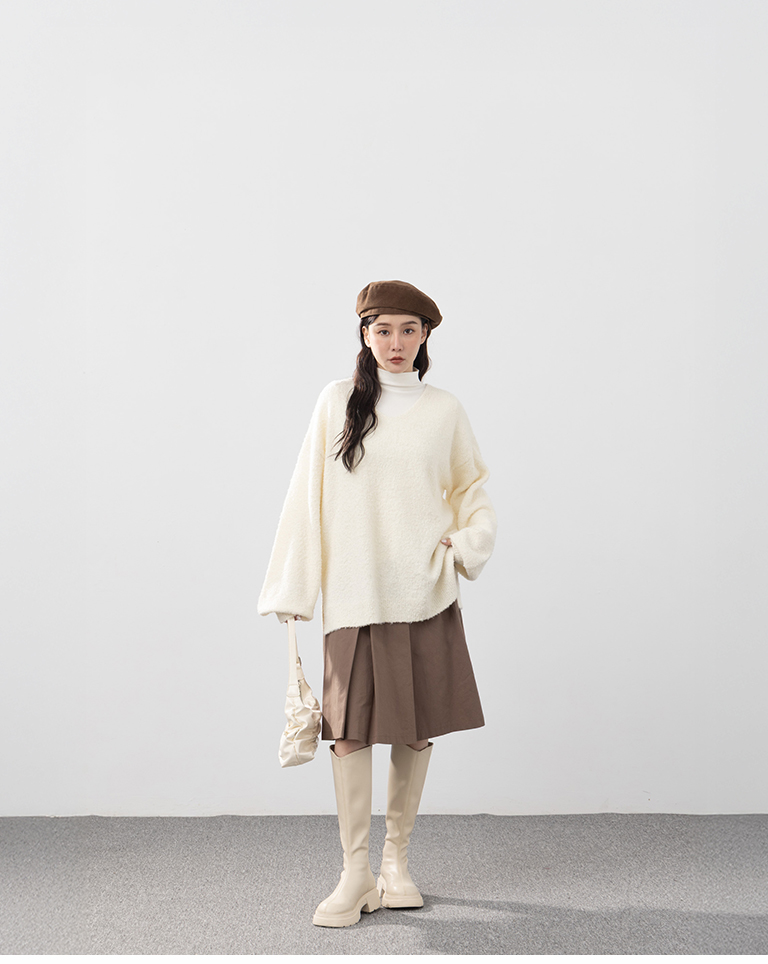 バックリボンボリュームスリーブニット 3色展開