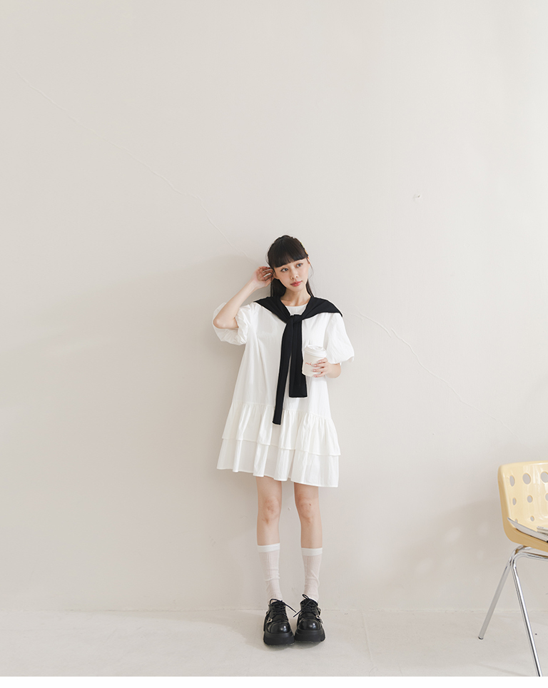 パフスリーブフリルミニワンピ 2色展開