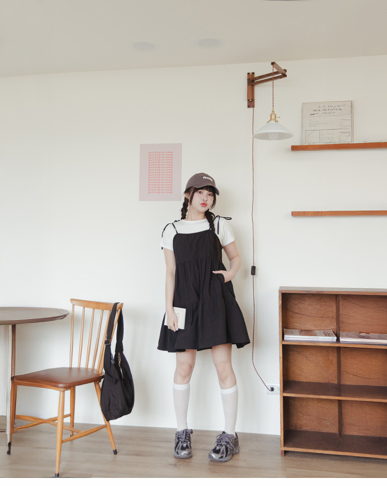 ショルダーリボンティアードミニワンピ 4色展開