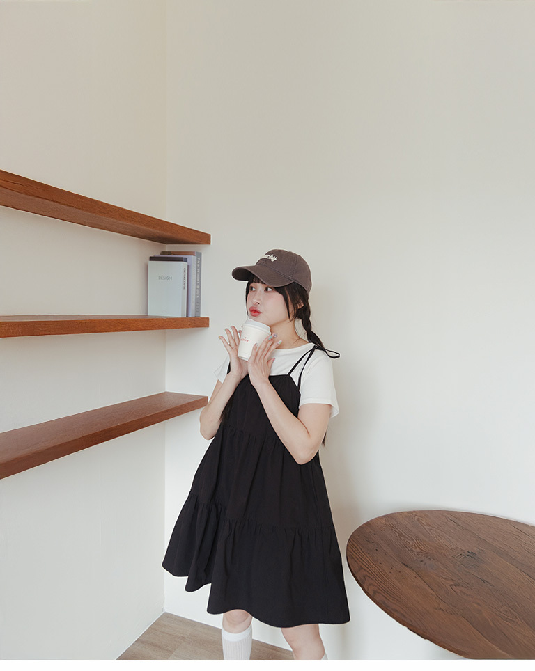 ショルダーリボンティアードミニワンピ 4色展開