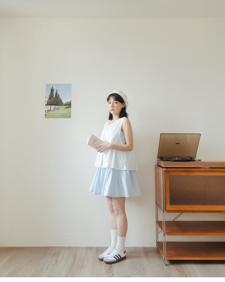 ショルダーリボンティアードミニワンピ 4色展開