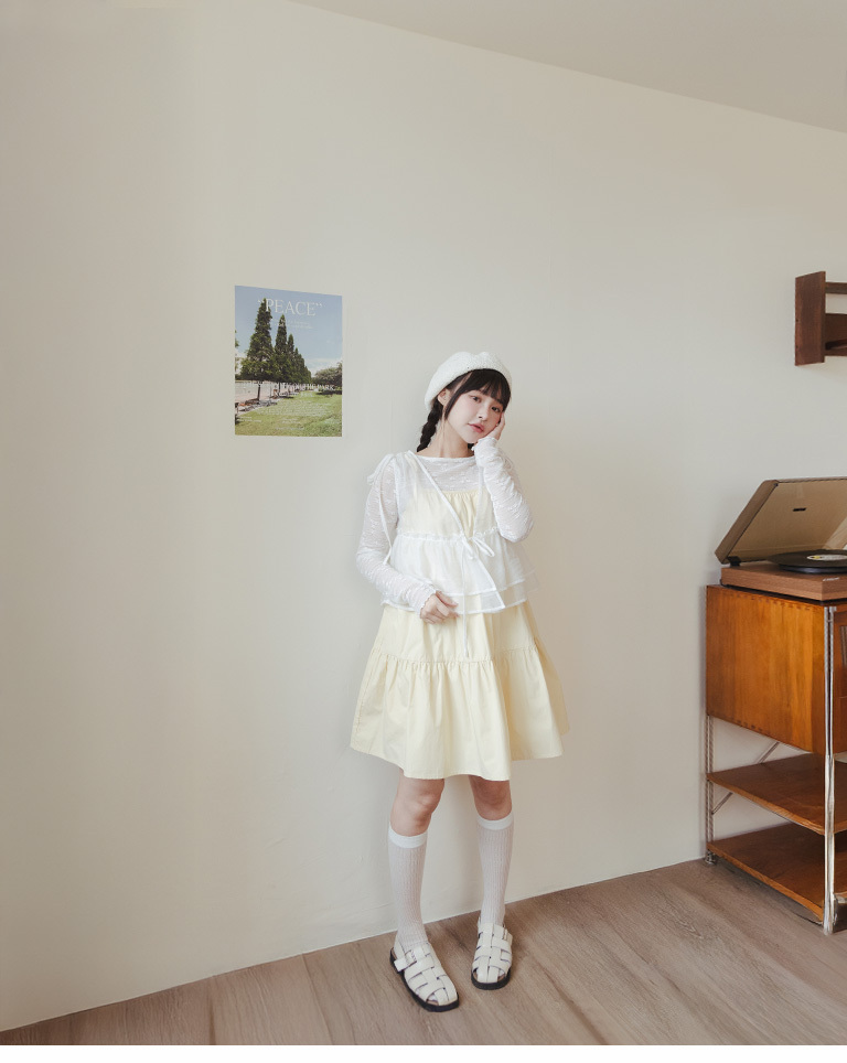 ショルダーリボンティアードミニワンピ 4色展開