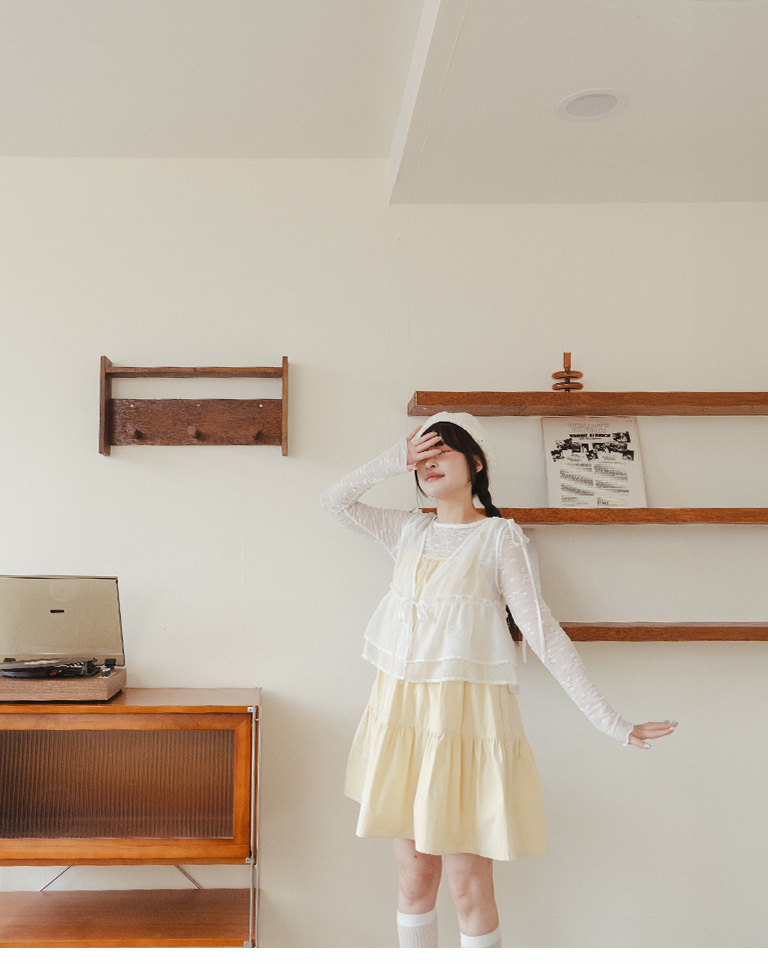 ショルダーリボンティアードミニワンピ 4色展開