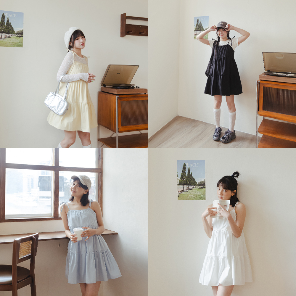 ショルダーリボンティアードミニワンピ 4色展開