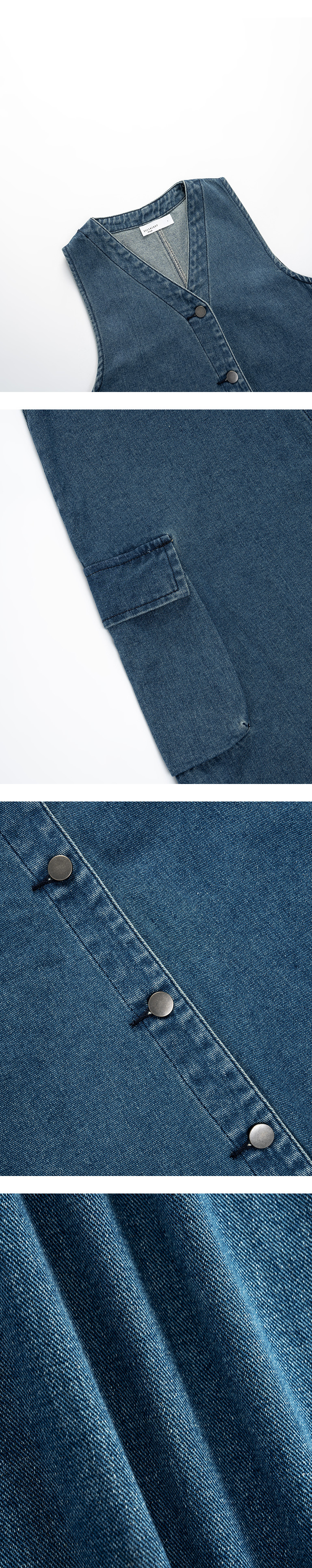 Vネックフロントボタンデニムワンピース