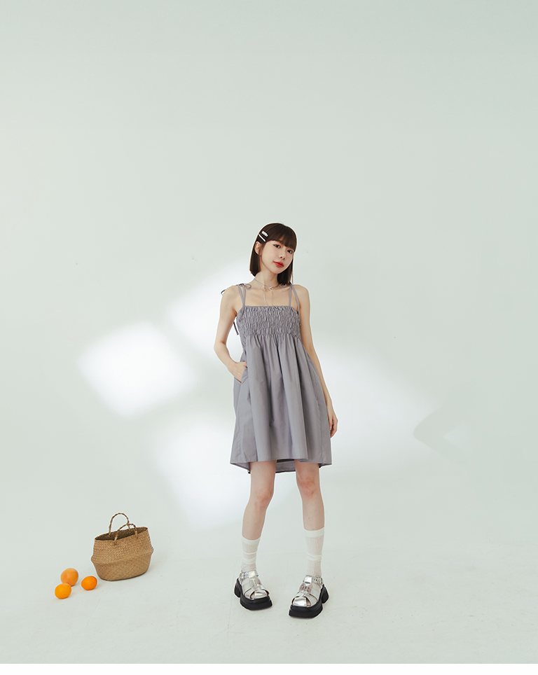 バストギャザーリボンミニワンピース