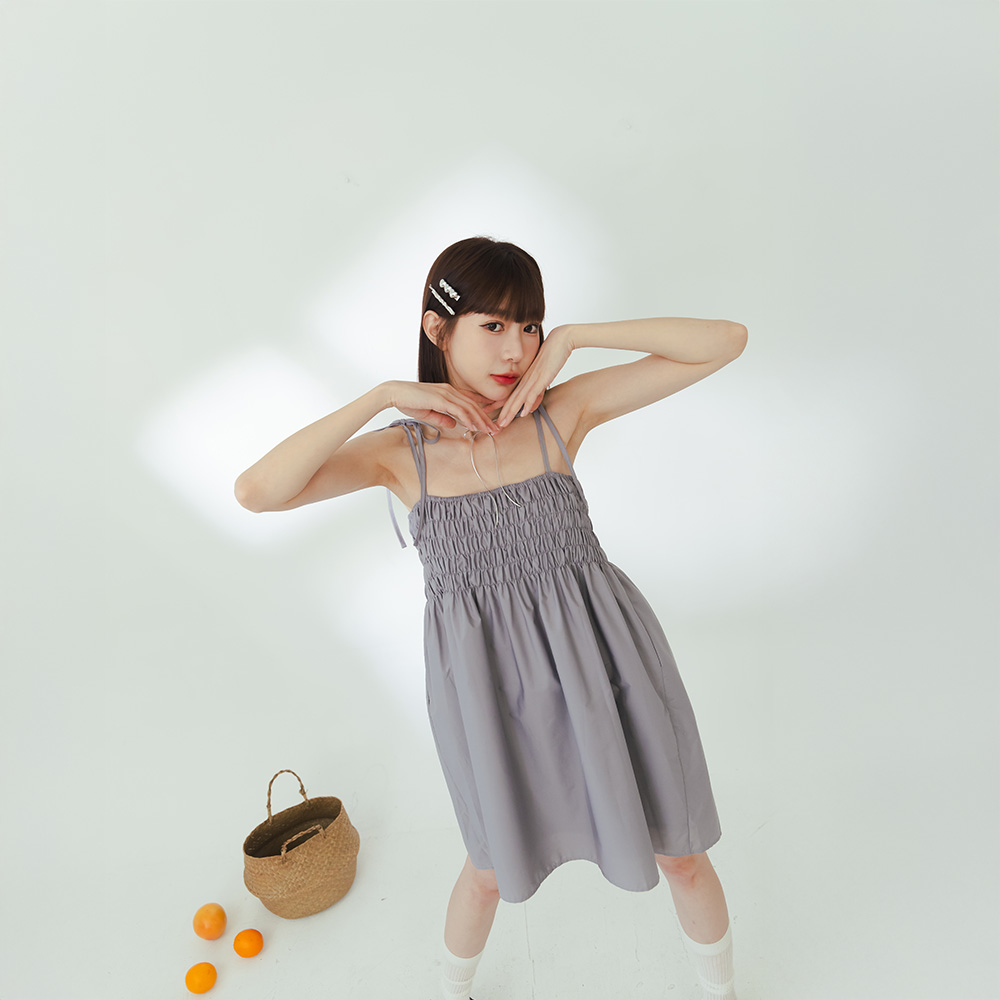バストギャザーリボンミニワンピース