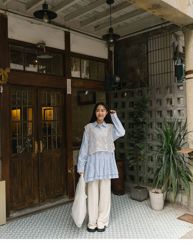 ストライプフリルティアードワンピース