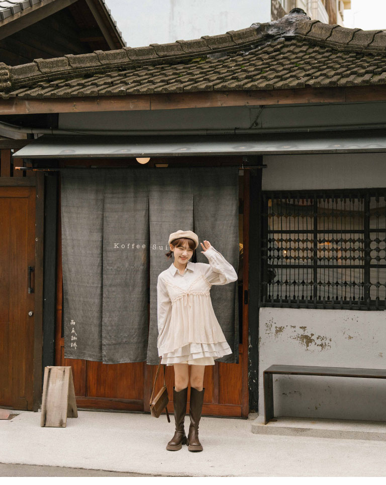 ストライプフリルティアードワンピース