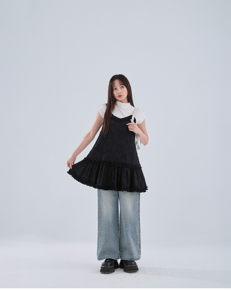 ジャカードフリルキャミワンピース 2色展開