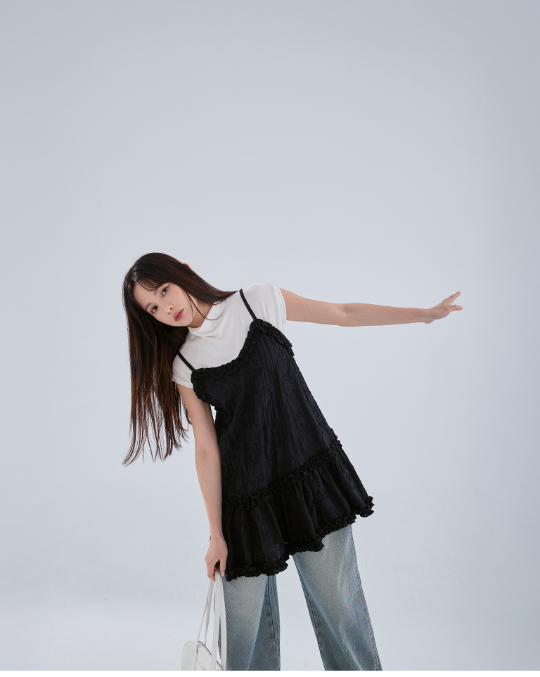 ジャカードフリルキャミワンピース 2色展開