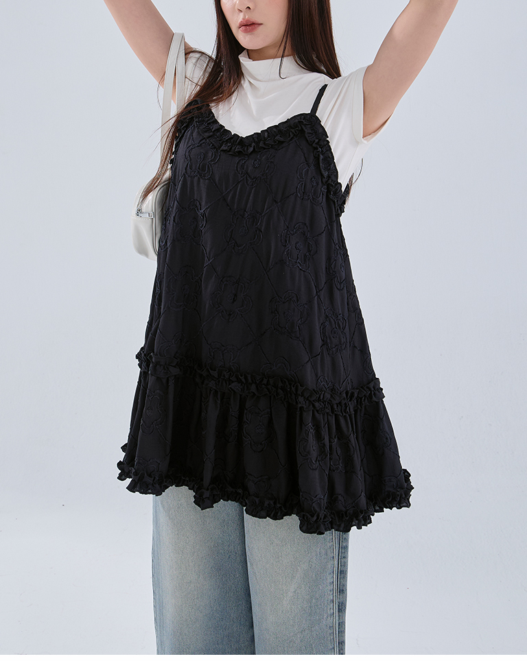 ジャカードフリルキャミワンピース 2色展開