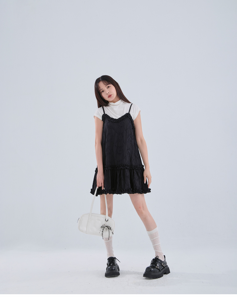 ジャカードフリルキャミワンピース 2色展開