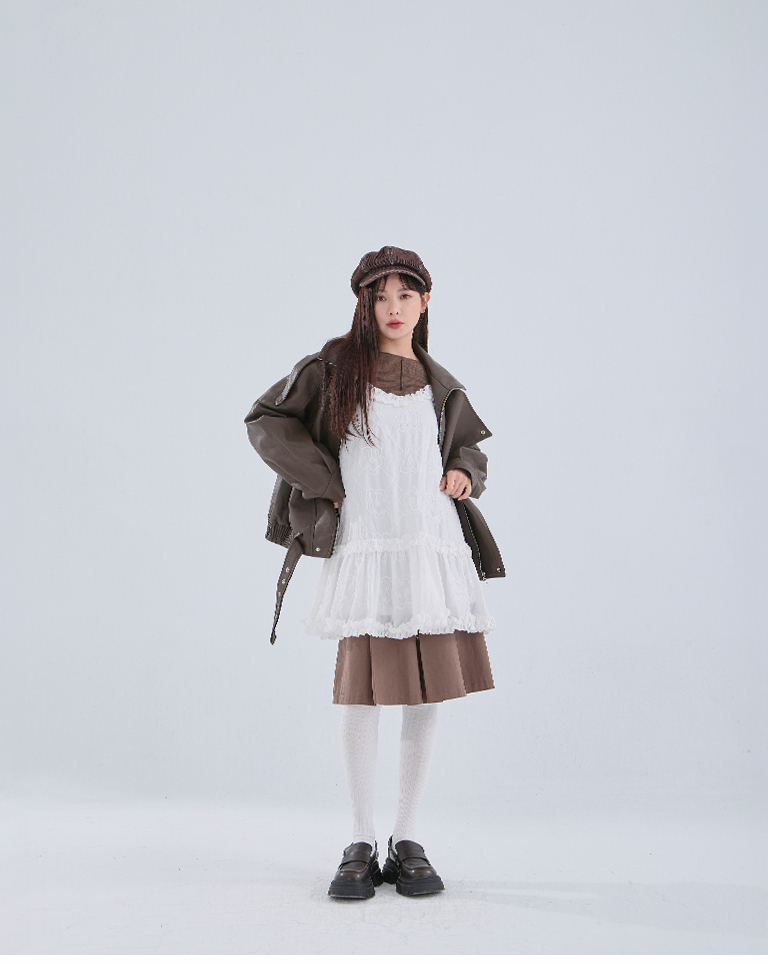 ジャカードフリルキャミワンピース 2色展開