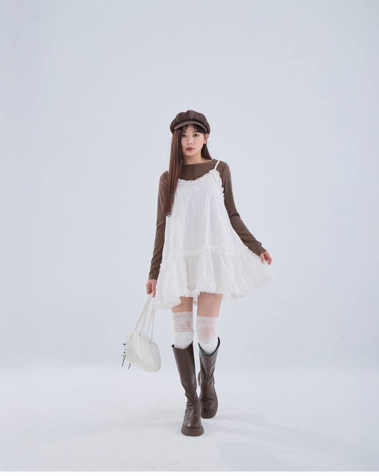 ジャカードフリルキャミワンピース 2色展開