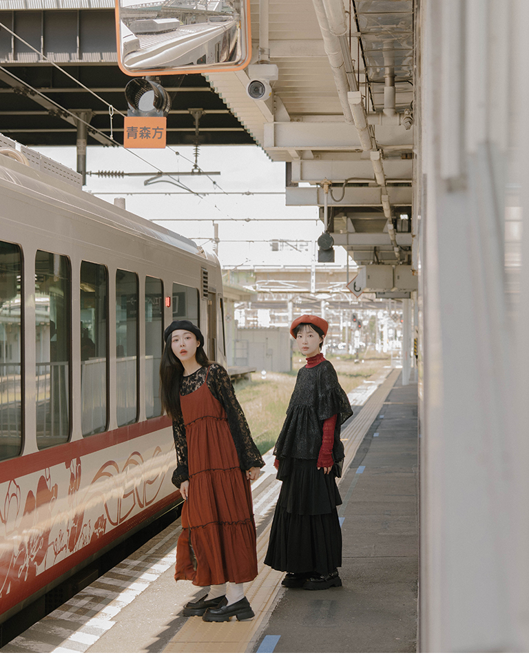 配色フリルワンピース 3色展開