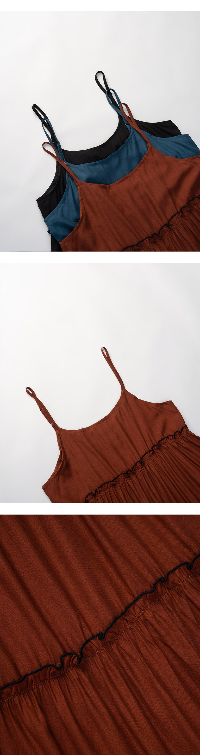 配色フリルワンピース 3色展開