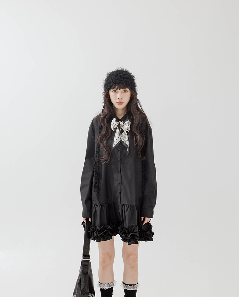 シャツワンピース ミニ丈 2色展開