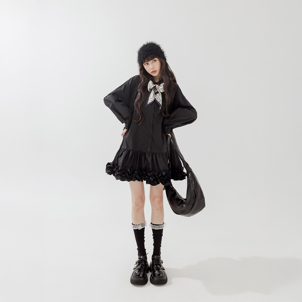 シャツワンピース ミニ丈 2色展開