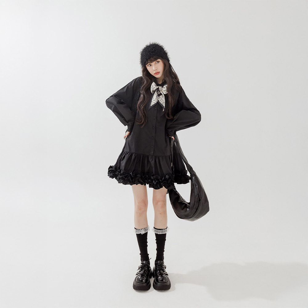 シャツワンピース ミニ丈 2色展開