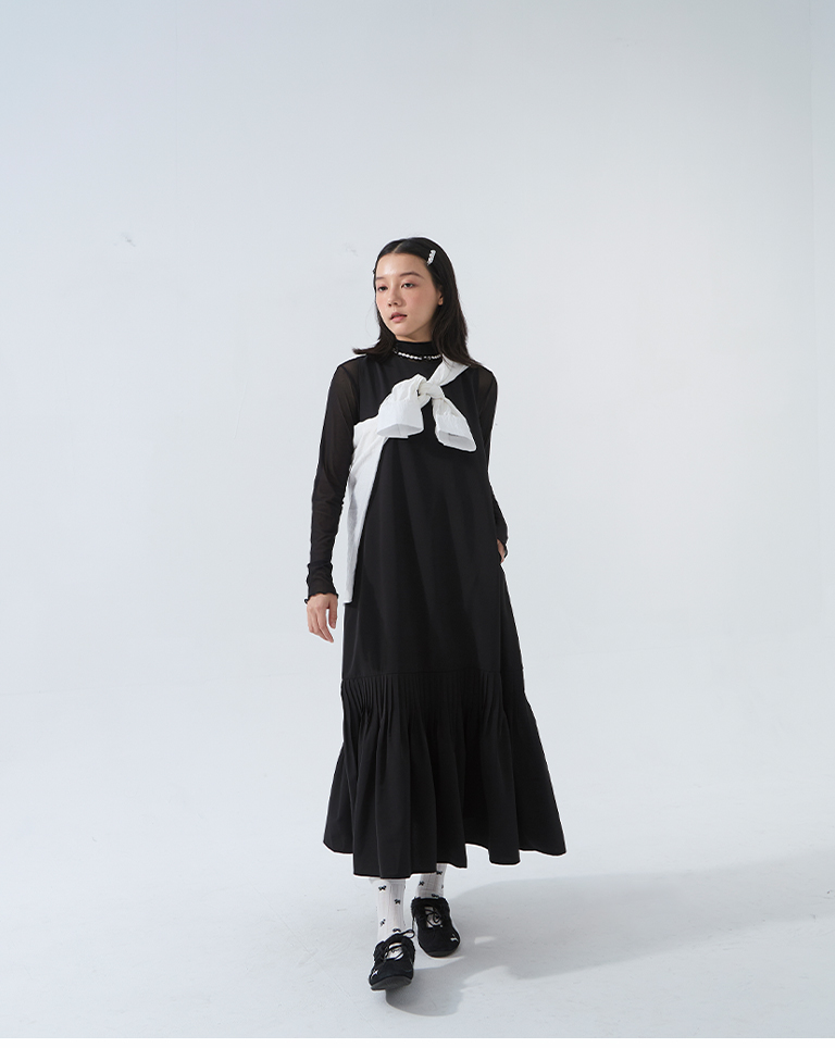 裾フレアノースリーブワンピース 2色展開