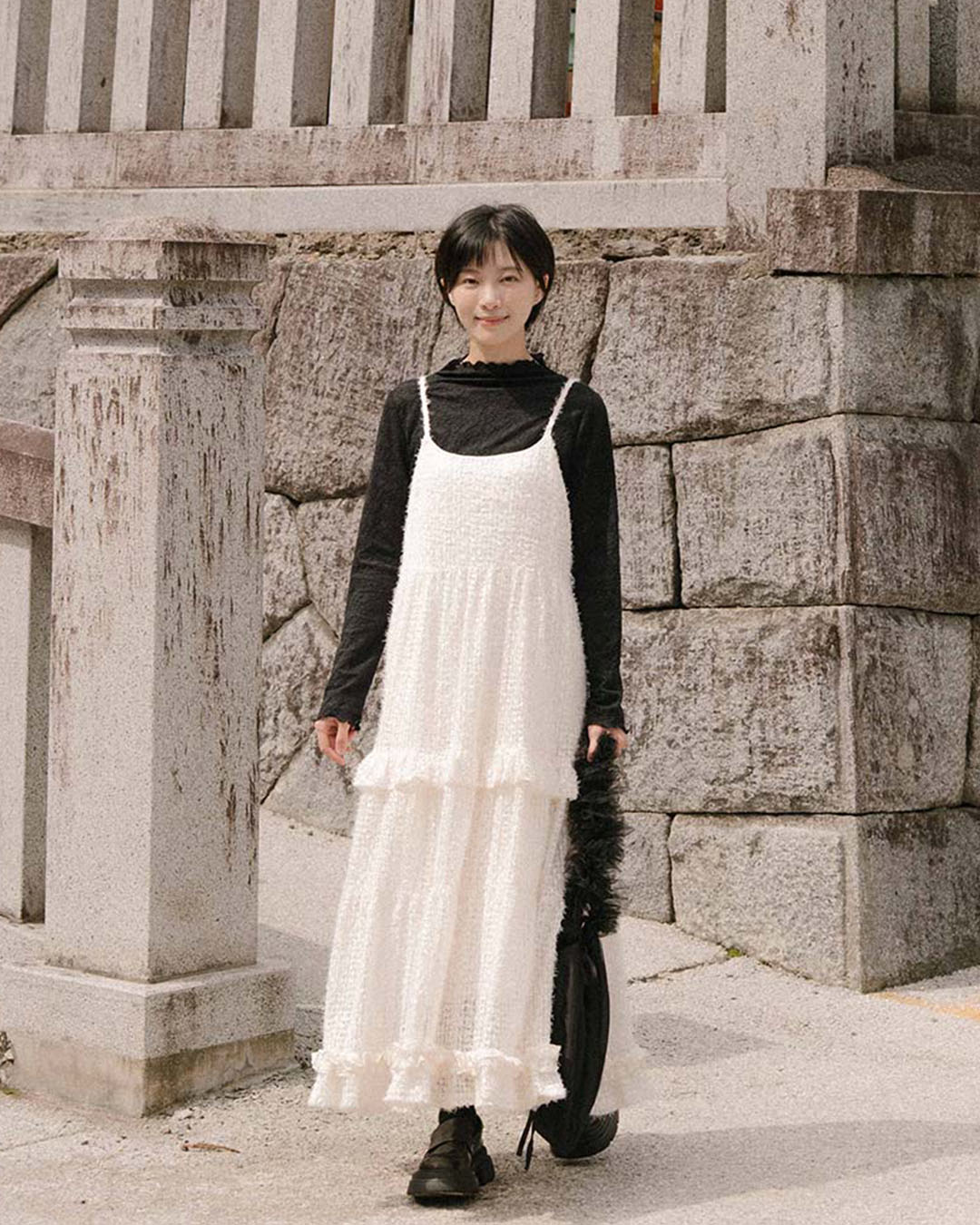 ケーキ細ストラップワンピース ベージュ