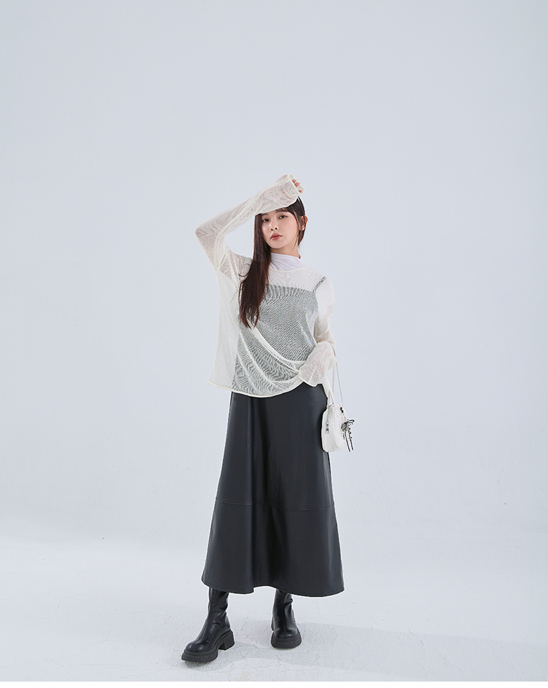 レザー切替キャミワンピース 3色展開