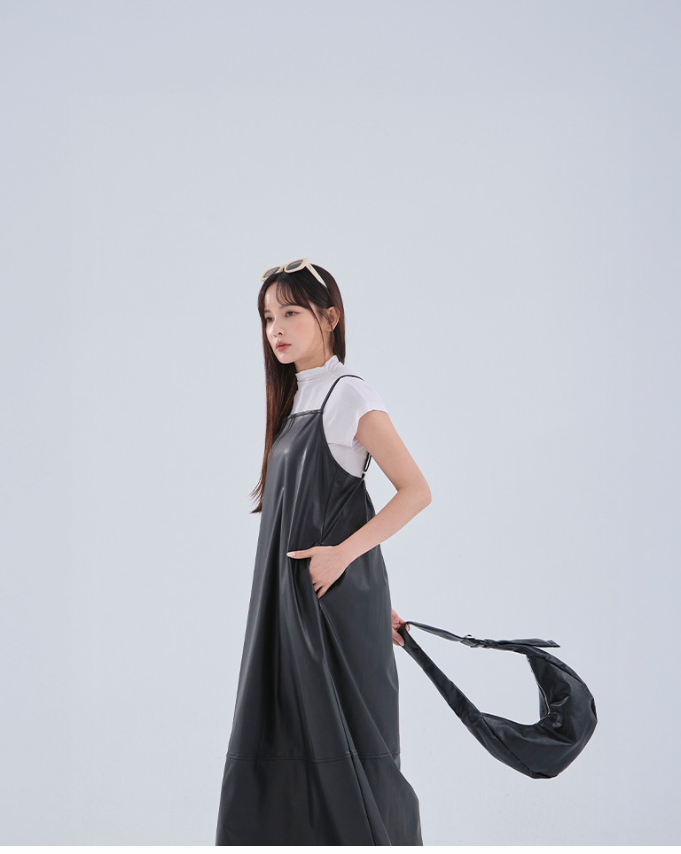 レザー切替キャミワンピース 3色展開