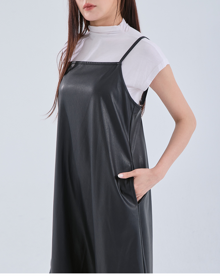 レザー切替キャミワンピース 3色展開