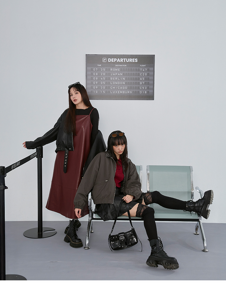 レザー切替キャミワンピース 3色展開