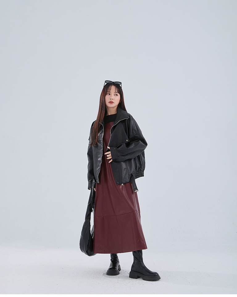 レザー切替キャミワンピース 3色展開