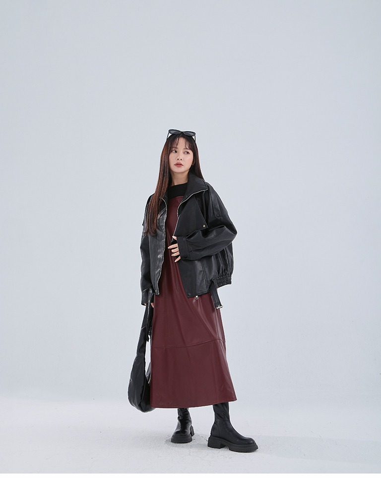 レザー切替キャミワンピース 3色展開