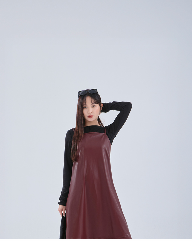 レザー切替キャミワンピース 3色展開