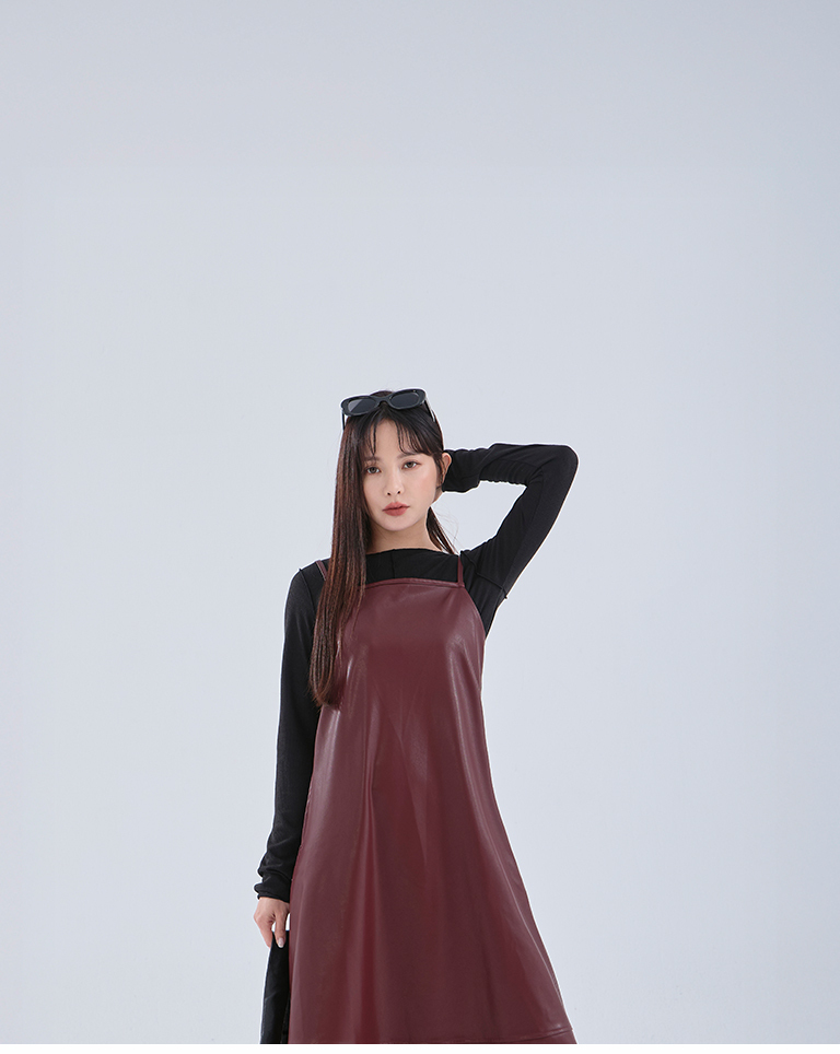 レザー切替キャミワンピース 3色展開