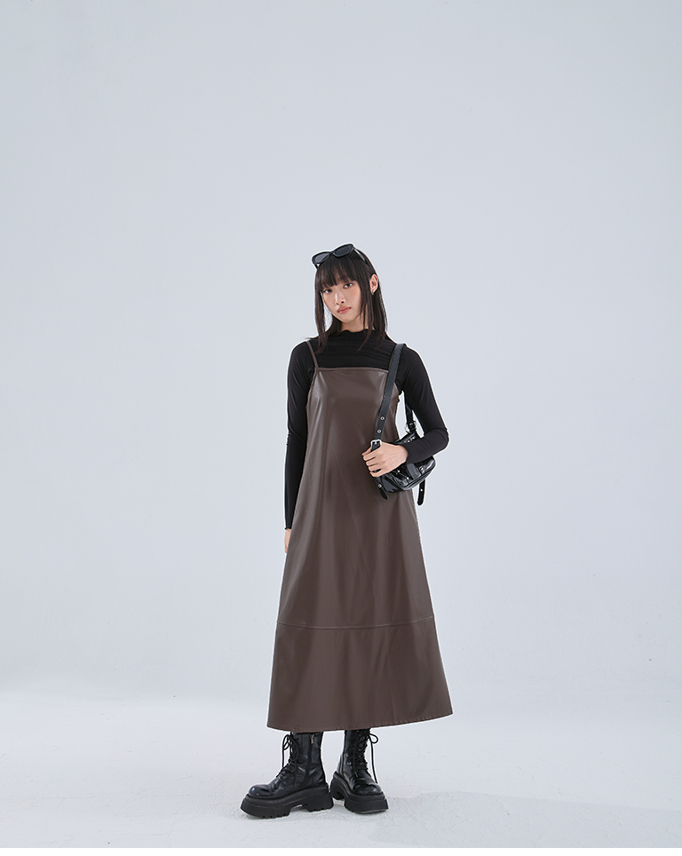 レザー切替キャミワンピース 3色展開