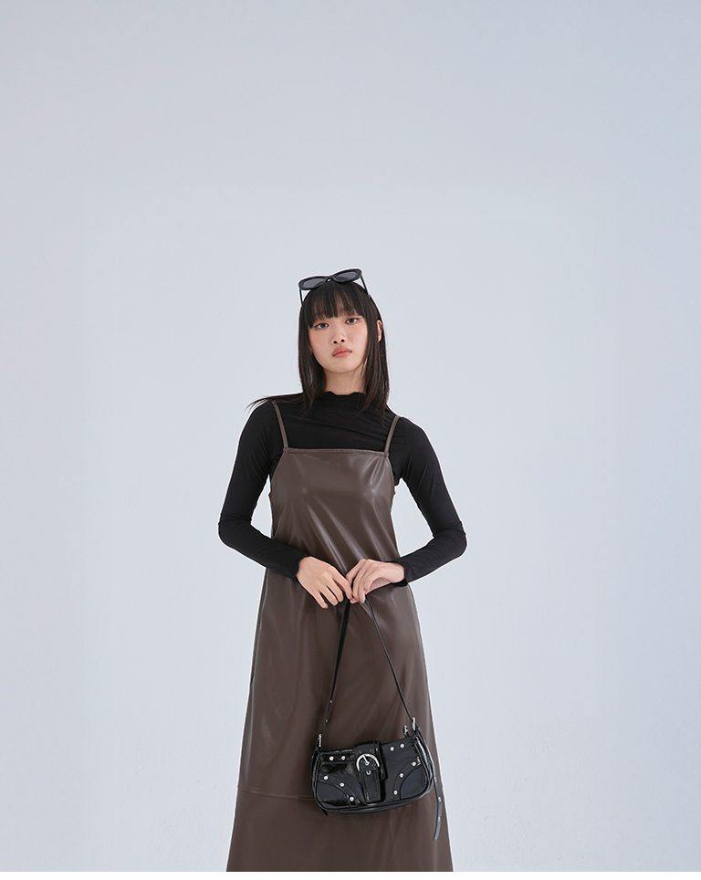 レザー切替キャミワンピース 3色展開