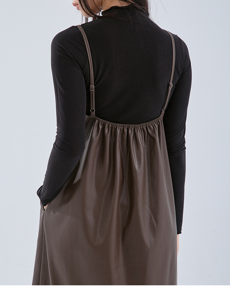 レザー切替キャミワンピース 3色展開